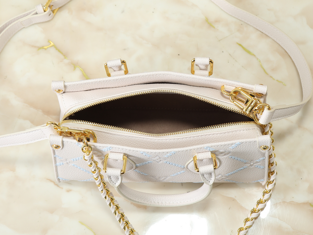 White/Brown Handbag for Women 25x13x10cm LEM488