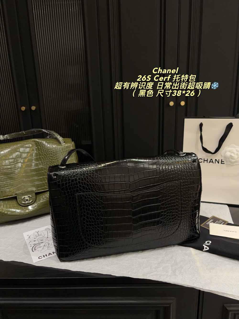 Black/Green Bag for Women 38*26cm CEM353