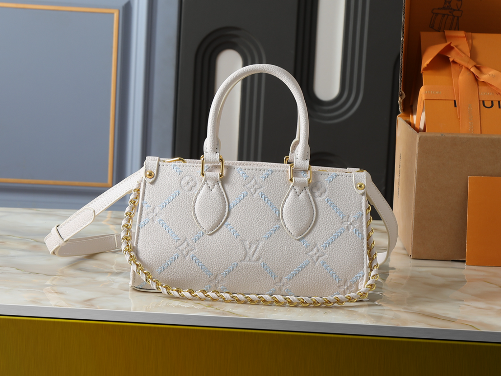 White/Brown Handbag for Women 25x13x10cm LEM488