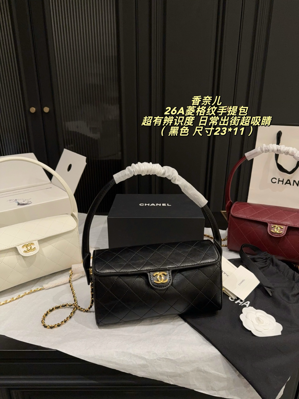 Black/White Handbag for Women 23*11cm CEM303