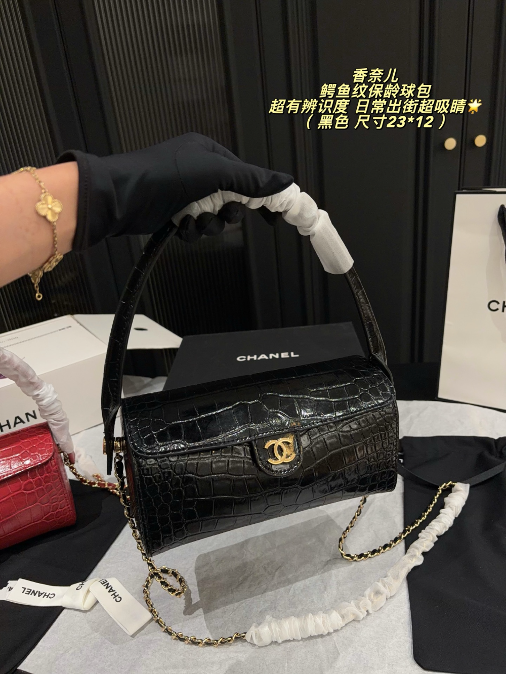 Black/Green Bag for Women 23*12cm CEM339