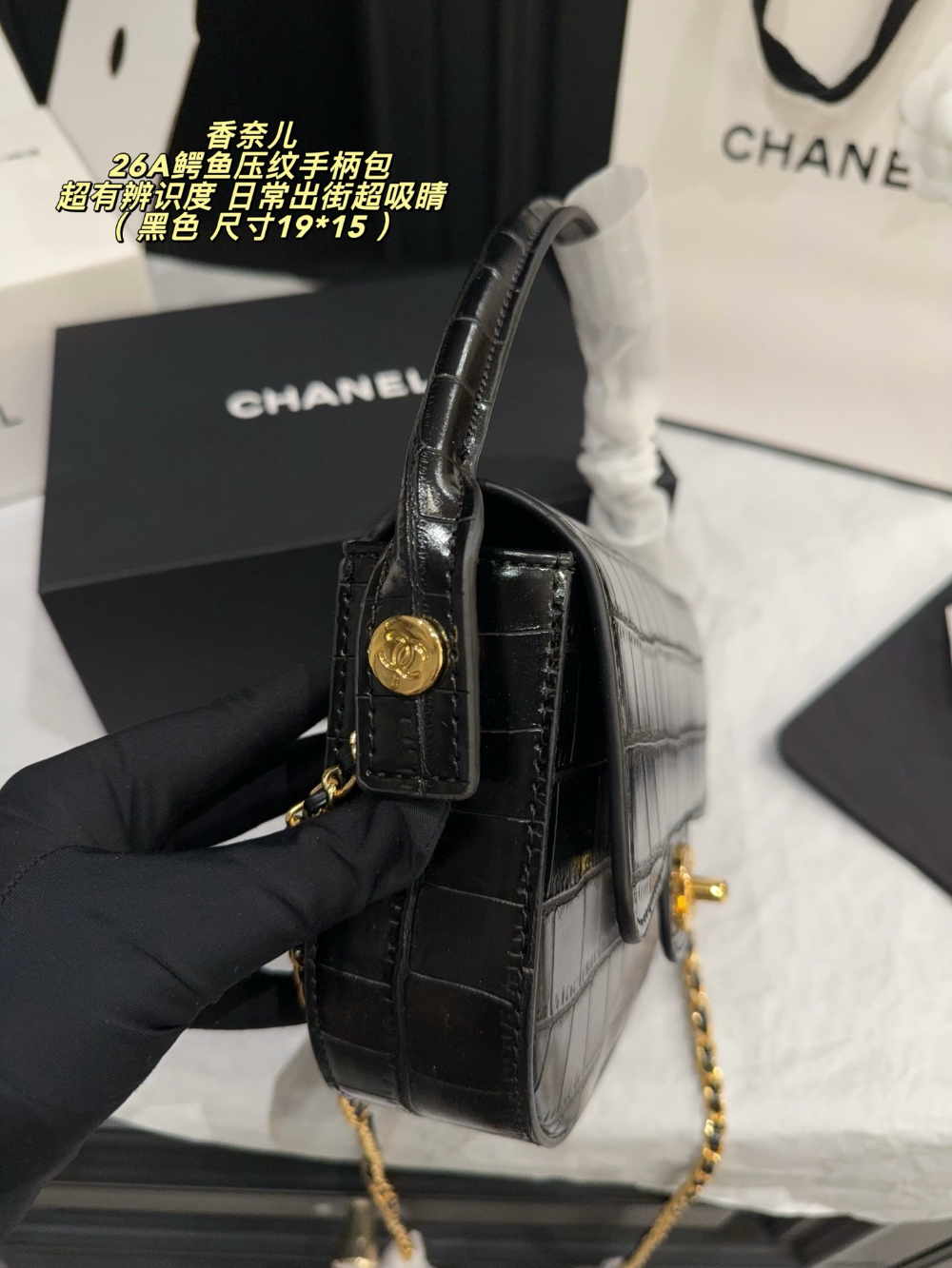 Black/Green Handbag for Women 19*15cm CEM302