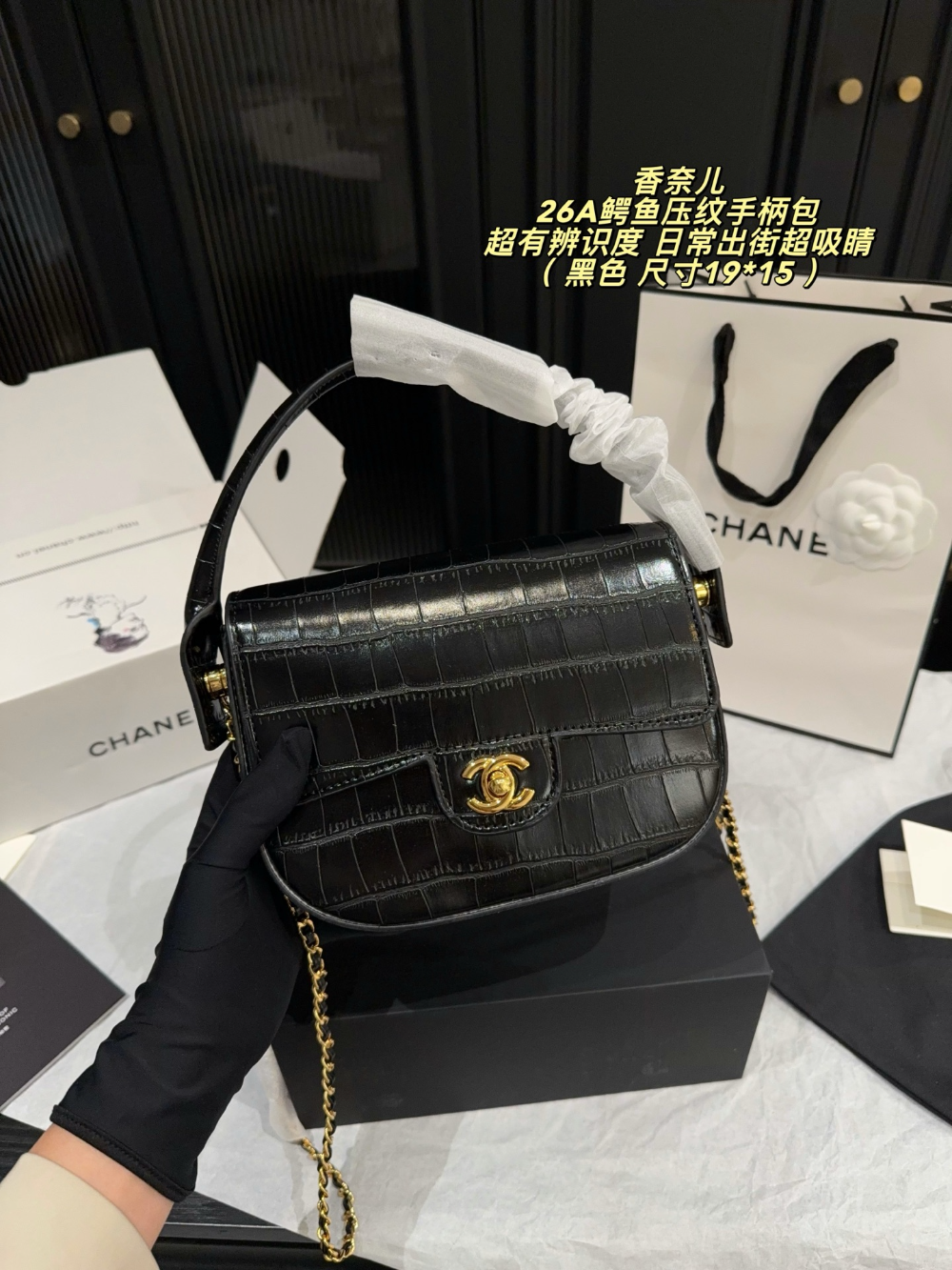 Black/Green Handbag for Women 19*15cm CEM302