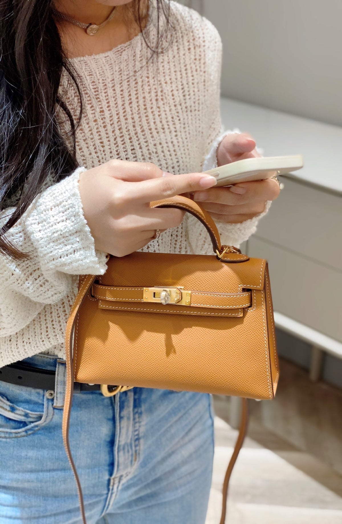 Genuine Leather Crossbody Bag for Women 19cm HEM92