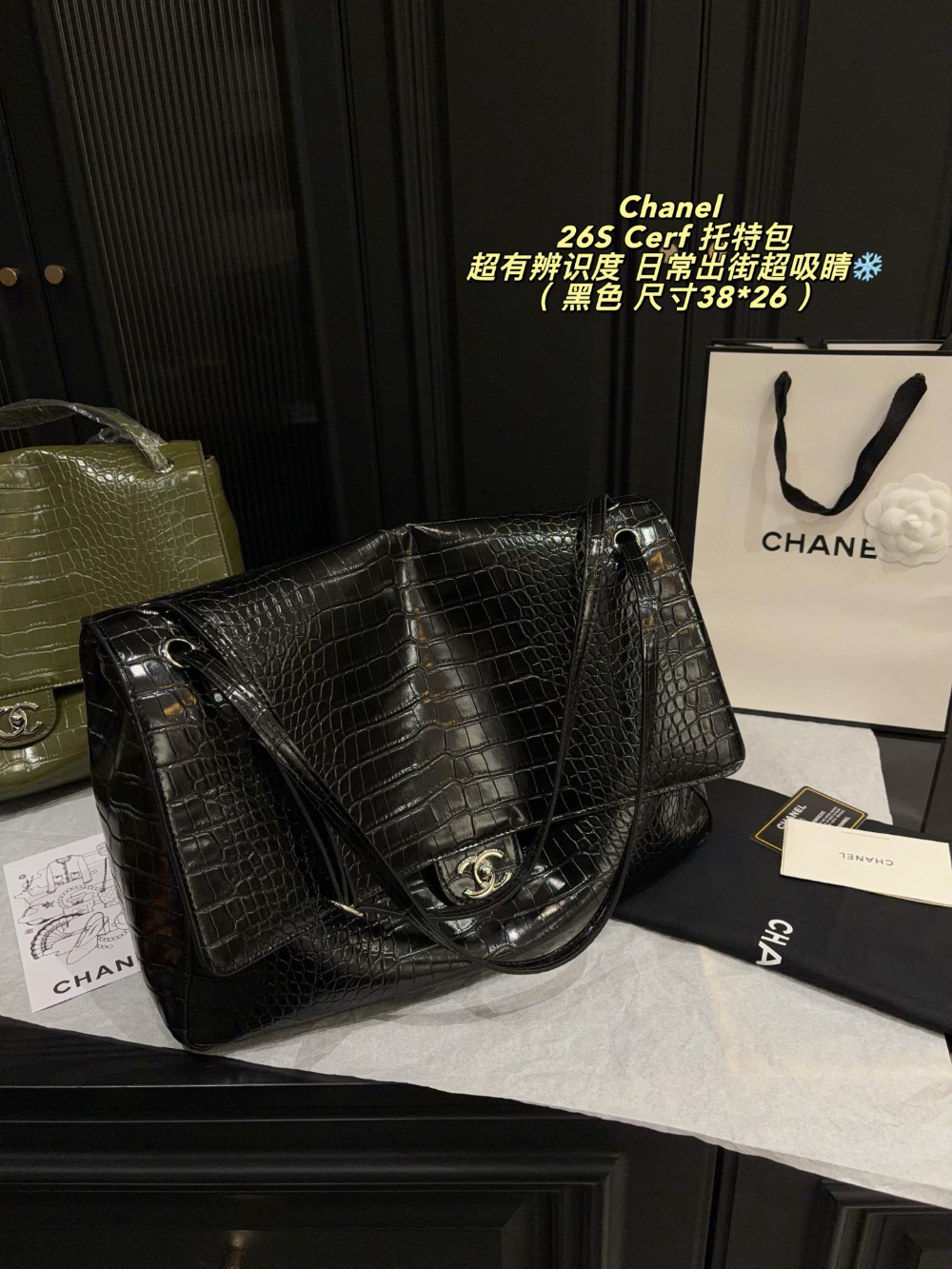 Black/Green Bag for Women 38*26cm CEM353
