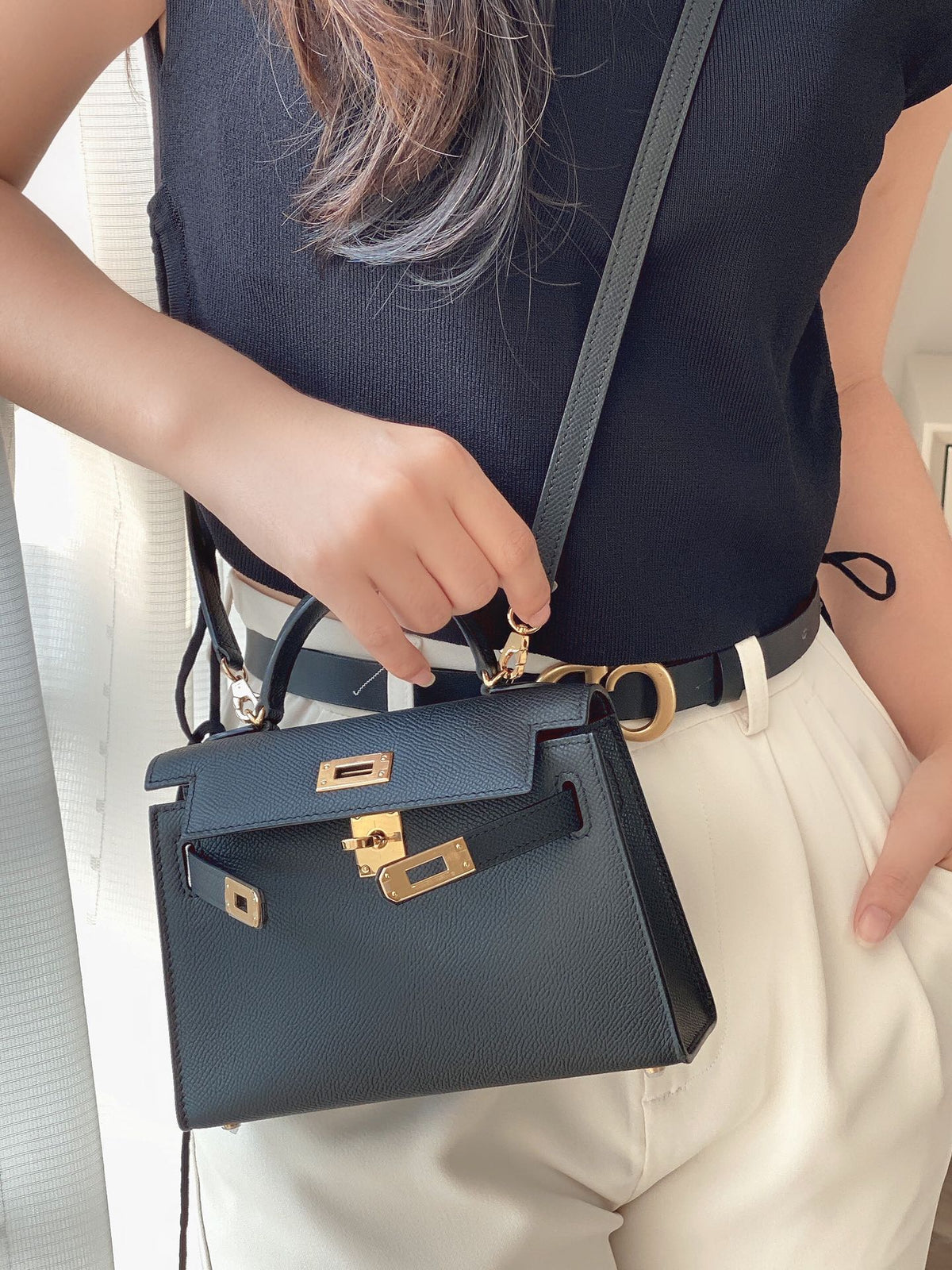 Genuine Leather Crossbody Bag for Women 19cm HEM91TOP