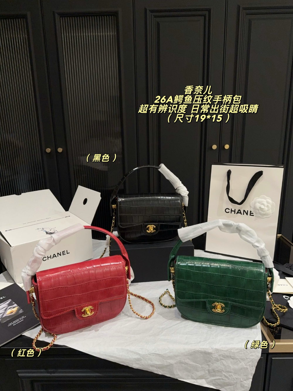 Black/Green Handbag for Women 19*15cm CEM302