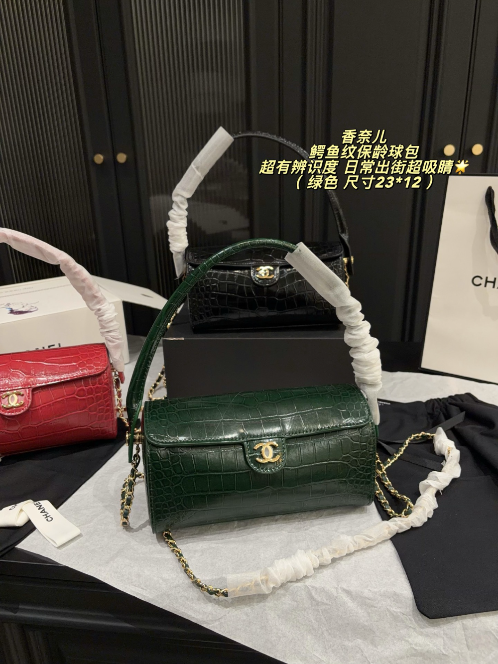 Black/Green Bag for Women 23*12cm CEM339