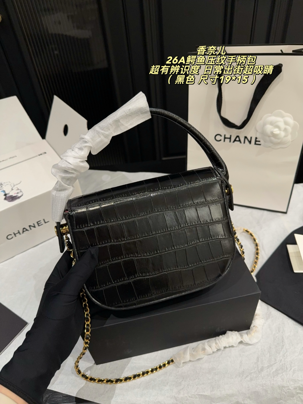 Black/Green Handbag for Women 19*15cm CEM302