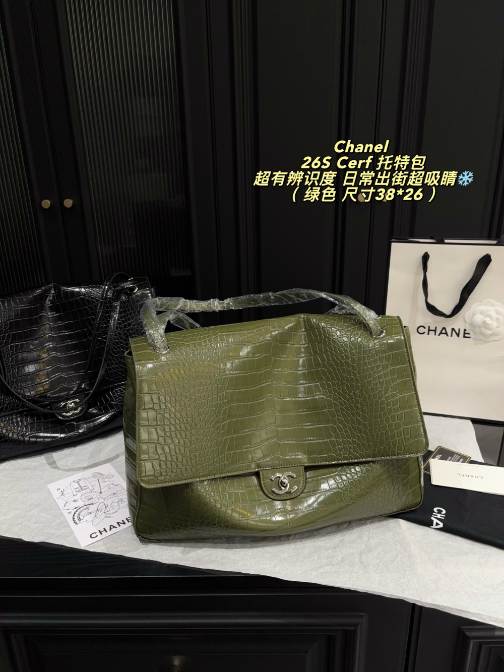 Black/Green Bag for Women 38*26cm CEM353