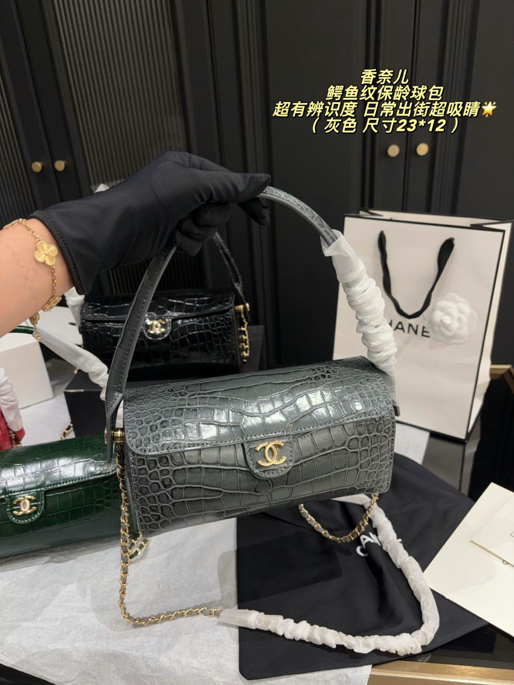 Black/Green Bag for Women 23*12cm CEM339