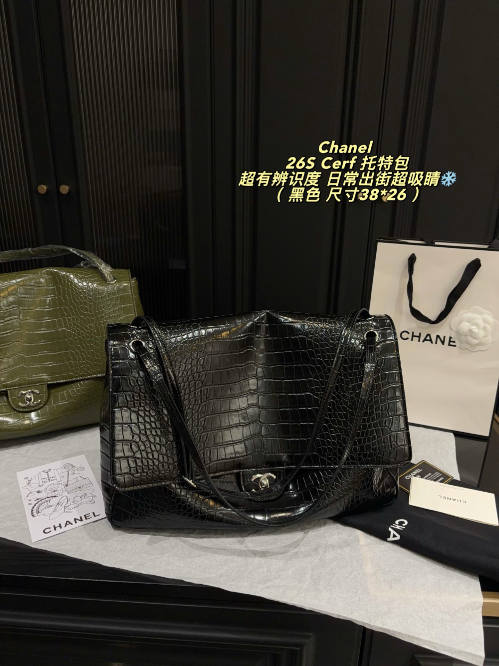 Black/Green Bag for Women 38*26cm CEM353