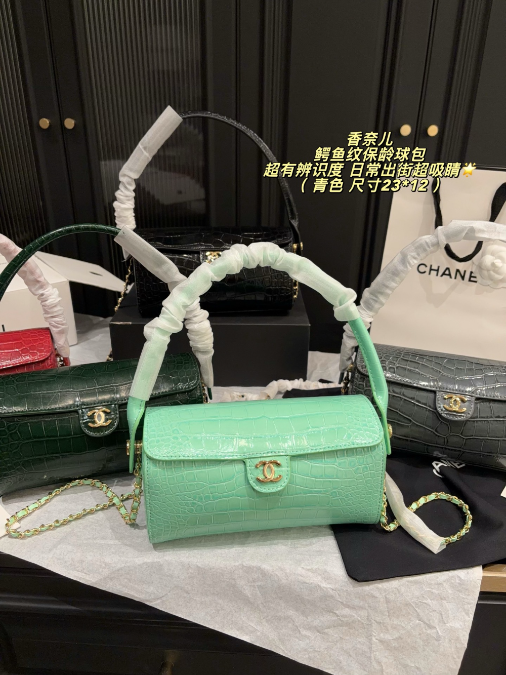 Black/Green Bag for Women 23*12cm CEM339